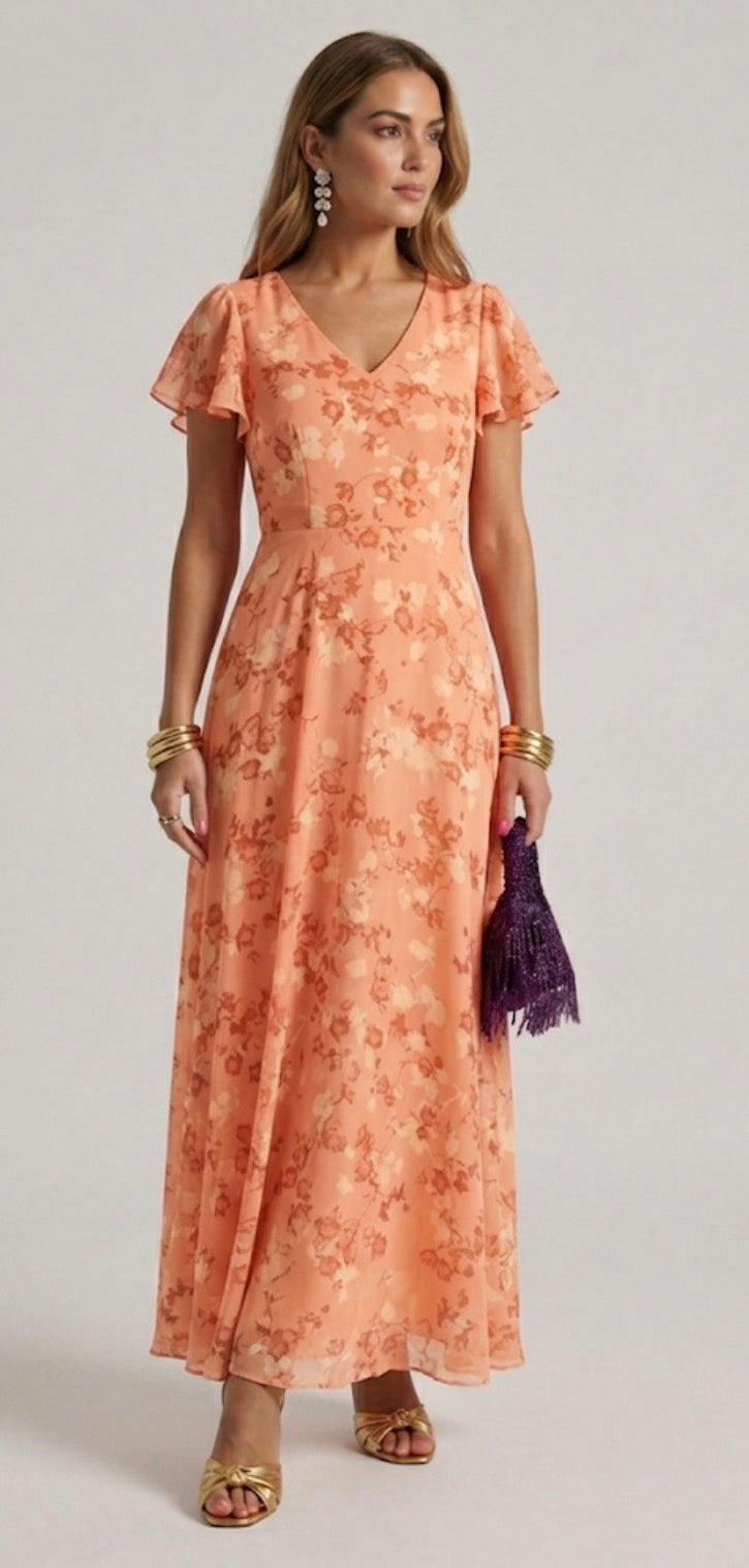 Rosana | Vestido Comprido Floral com Mangas Esvoaçantes