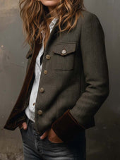 Margarida | Blazer Vintage em Espinha com Debruns Contrastantes