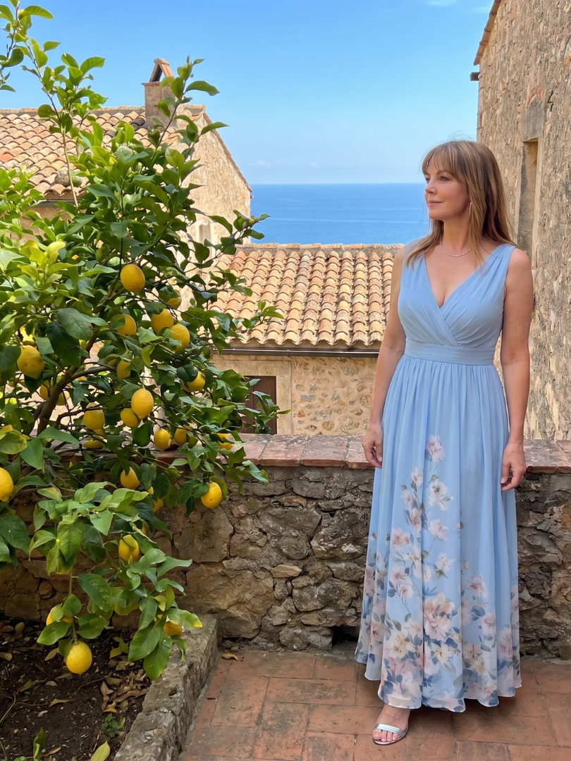 Daniela | Vestido Midi sem Mangas com Barra Floral