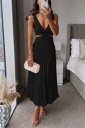 Célia | Vestido Midi Plissado com Recorte