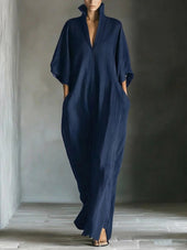 Alina - Vestido longo com mangas 3/4 e decote em V