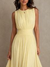 Isabel | Vestido Comprido com Cintura Franzida sem Mangas
