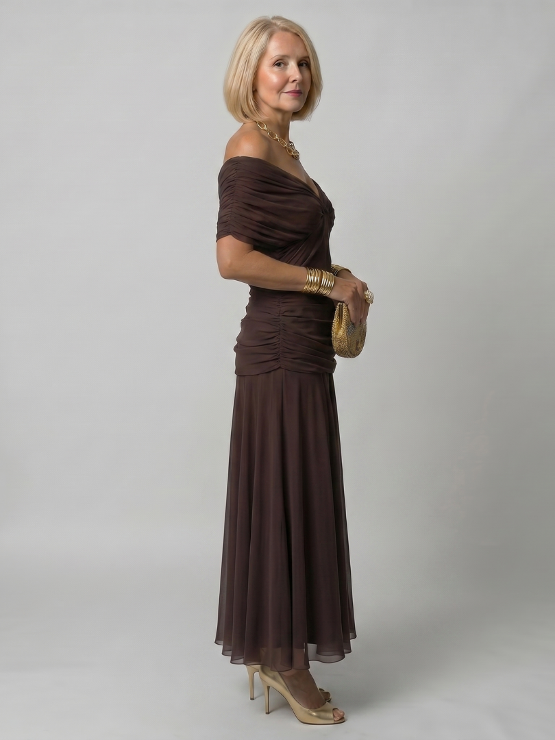 Aurora | Vestido Midi Fluido com Ombros Descobertos