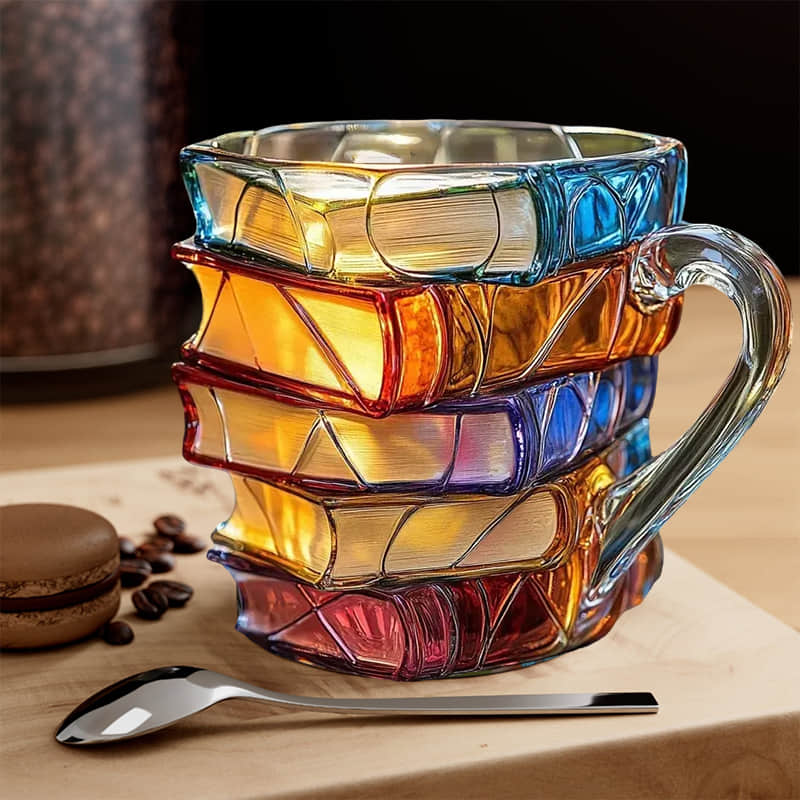 Caneca Pilha de Livros 3D