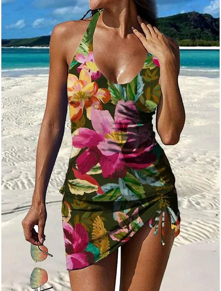 Filipa - Tankini gráfico floral com calções, efeito barriga plana