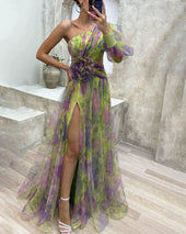 Odete | Vestido de Gala Floral de Um Ombro