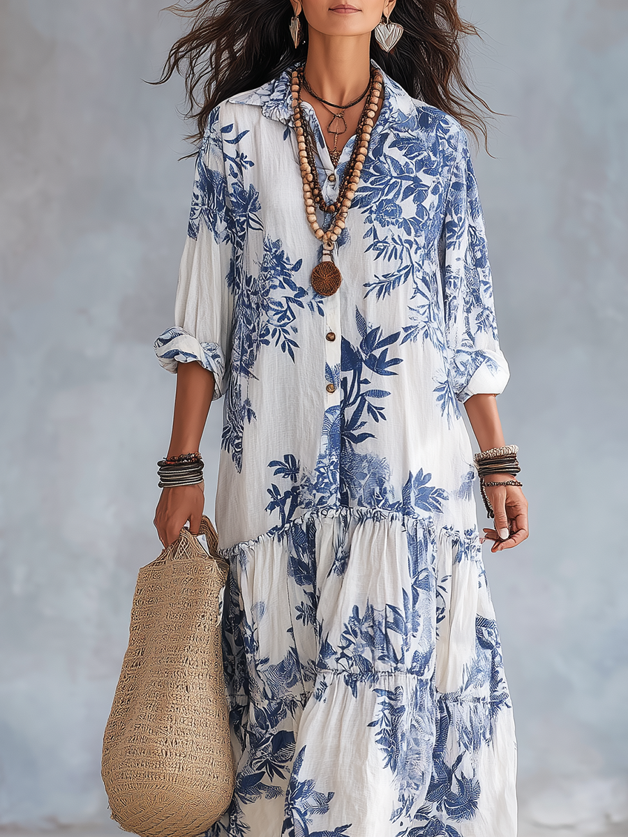 Flávia | Vestido Comprido Floral com Botões