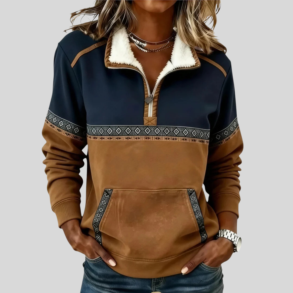 Yolanda | Sweatshirt com Gola Sherpa e Meio Fecho