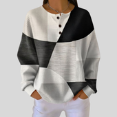 Manuela | Sweatshirt Henley Geométrica Preto e Branco