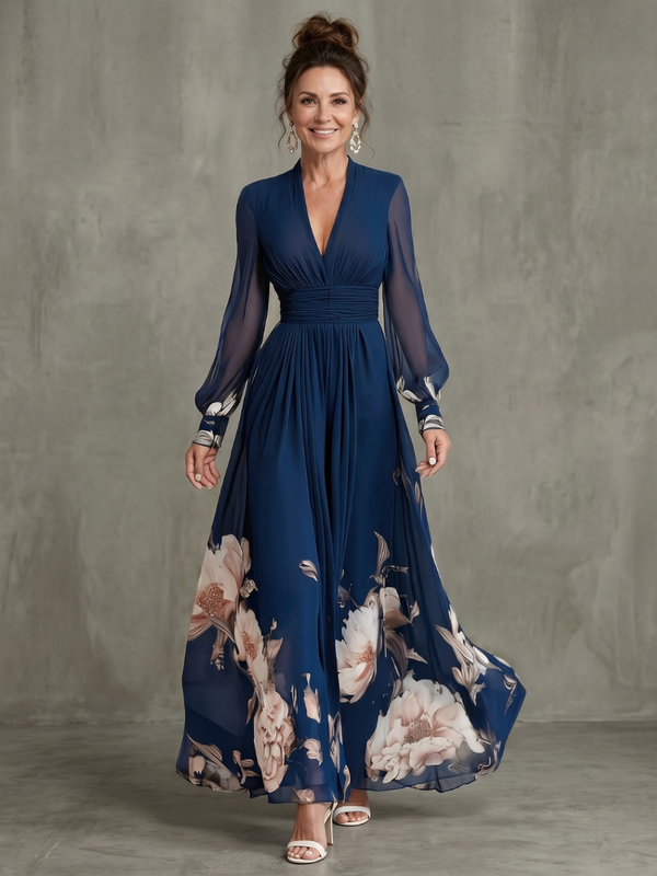 Dalila | Vestido Comprido Plissado com Barra Floral