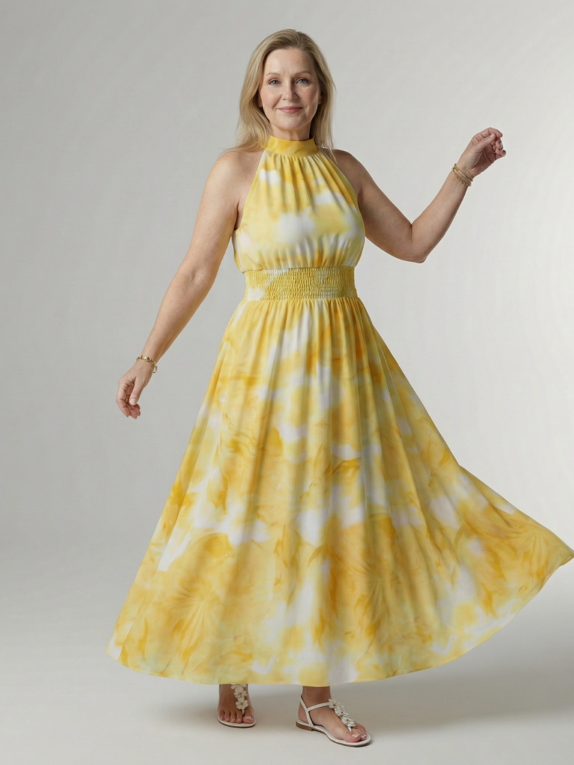 Fátima | Vestido Midi Franzido com Decote Halter
