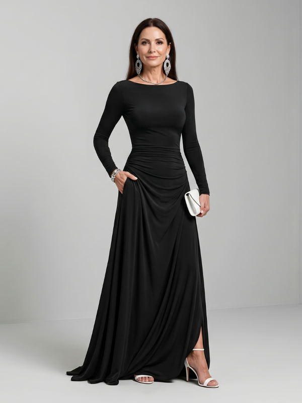 Celeste | Vestido Comprido Fluido com Decote Barco