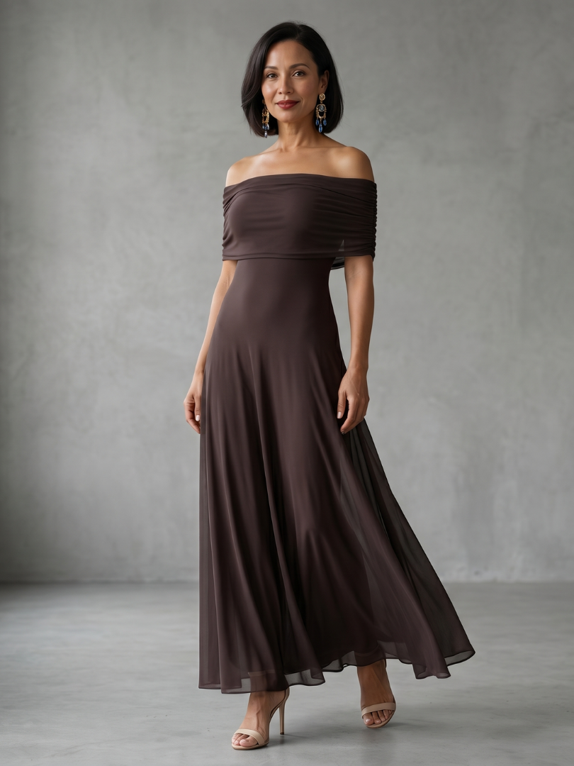 Nélia | Vestido Midi Drapeado com Ombros Descobertos