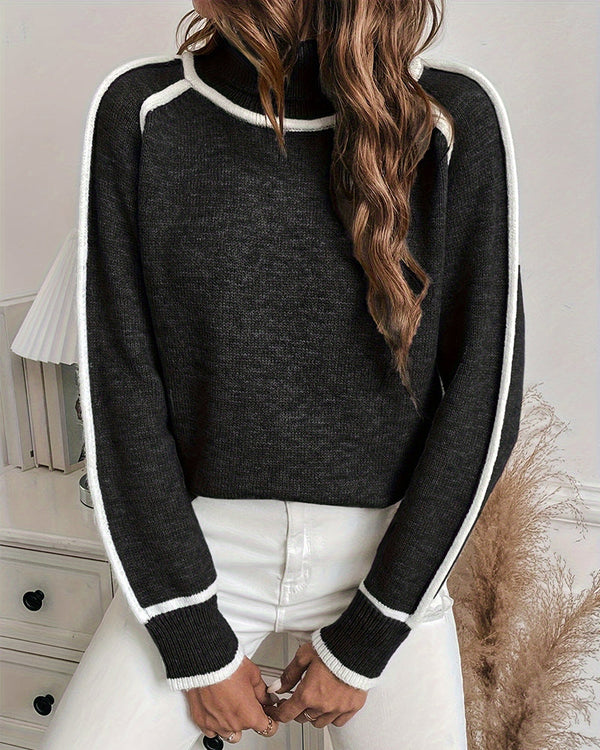 Camisola com Gola Alta em Cor Contrastante
