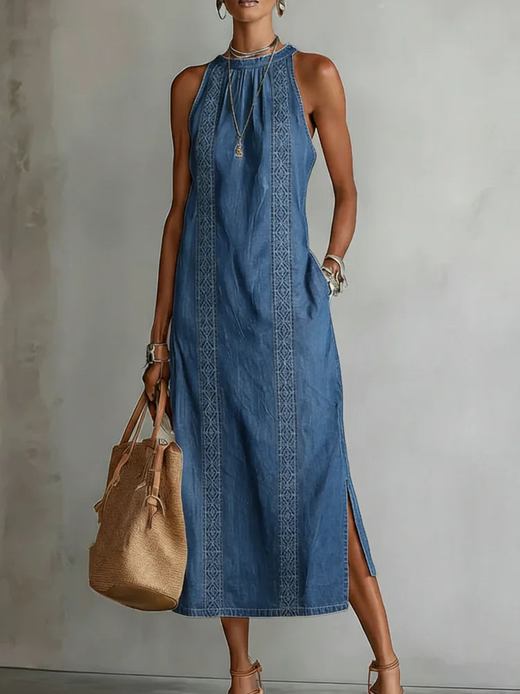 Júlia - Vestido de Ganga com Renda Retro