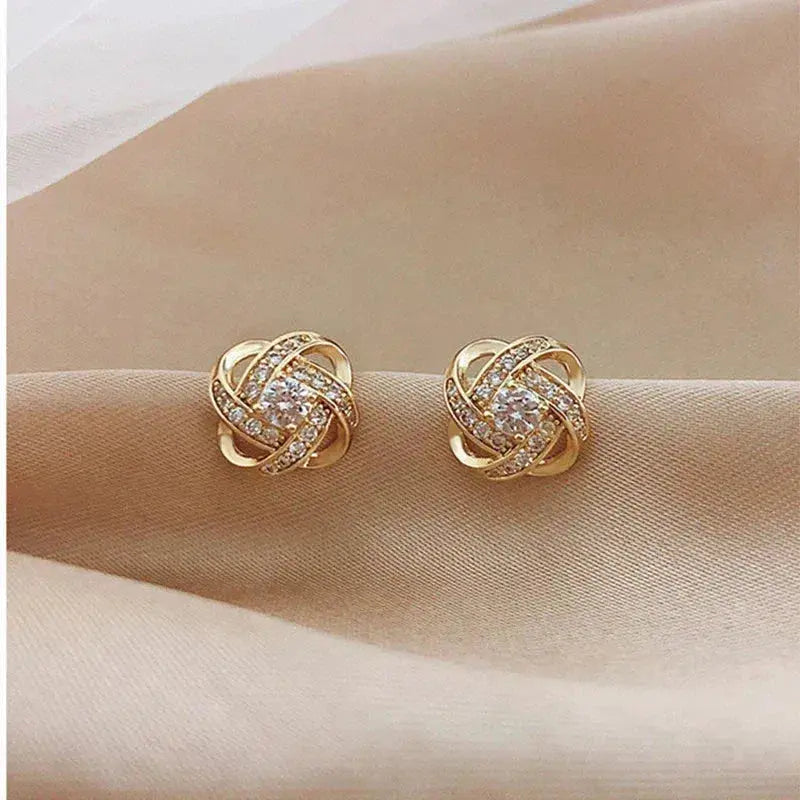 Goldene Spiral Blumen Kristall Stecker Ohrringe