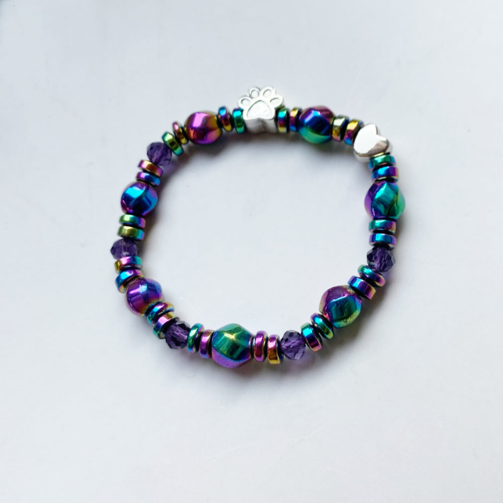 Mafalda | Pulseira Patinha e Coração Iridescente