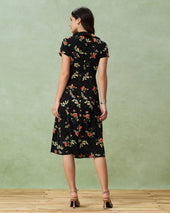 Glória - Vestido Midi Preto Floral