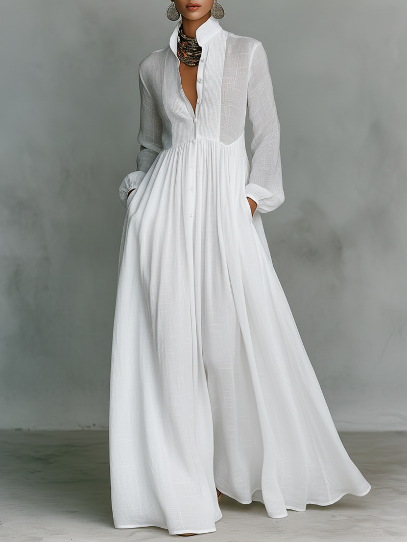 Liana - Vestido maxi minimalista de algodão e linho