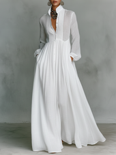Liana - Vestido maxi minimalista de algodão e linho