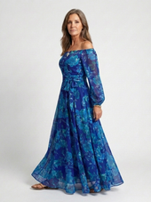 Judite | Vestido Comprido Floral com Ombros Descobertos