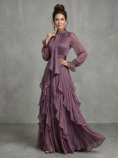 Glória | Vestido Comprido em Camadas com Laço ao Pescoço