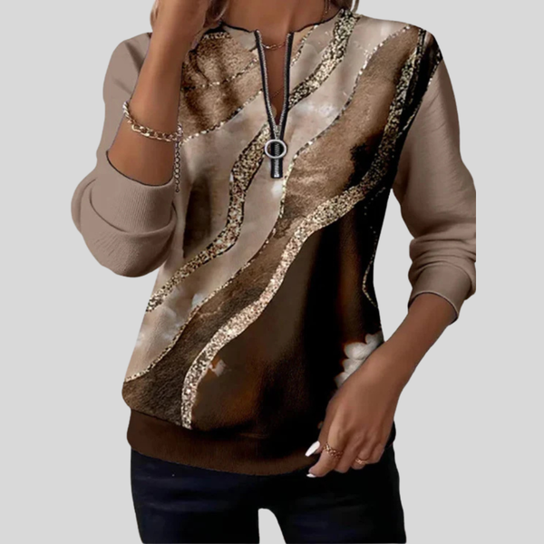 Natália | Sweatshirt com Fecho e Estampado Marmoreado