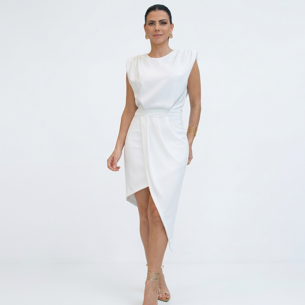 Aurora - Vestido Assimétrico com Ombros Estruturados