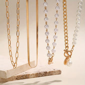 Schlangenkette Halskette mit Vintage Perlen-Set | Gold