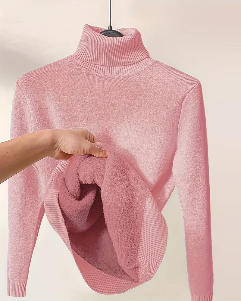 Enobarvni debel pulover z dolgimi rokavi