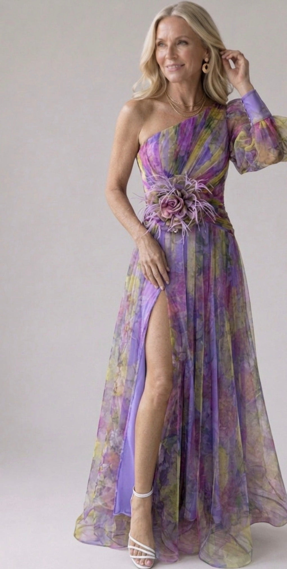 Odete | Vestido de Gala Floral de Um Ombro