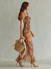 Liliana | Vestido Midi Franzido com Mangas de Folhos