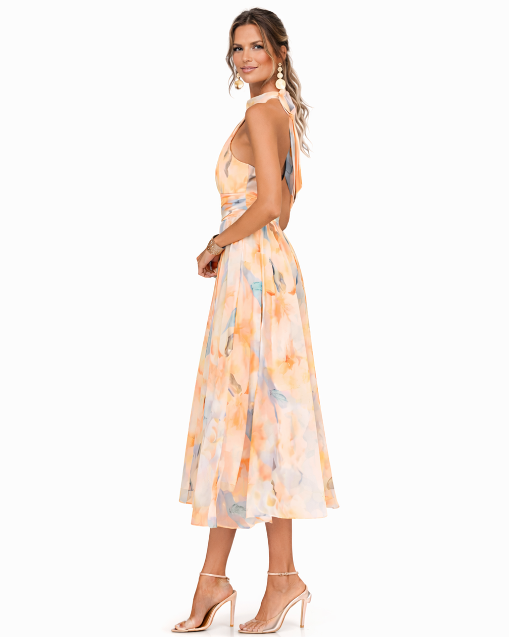 Áurea | Vestido Comprido Halter com Estampado Aguarela