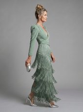 Madalena | Vestido Midi de Manga Comprida com Franjas