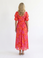 Rosélia | Vestido Midi Floral com Mangas Tufadas