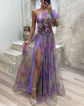Odete | Vestido de Gala Floral de Um Ombro