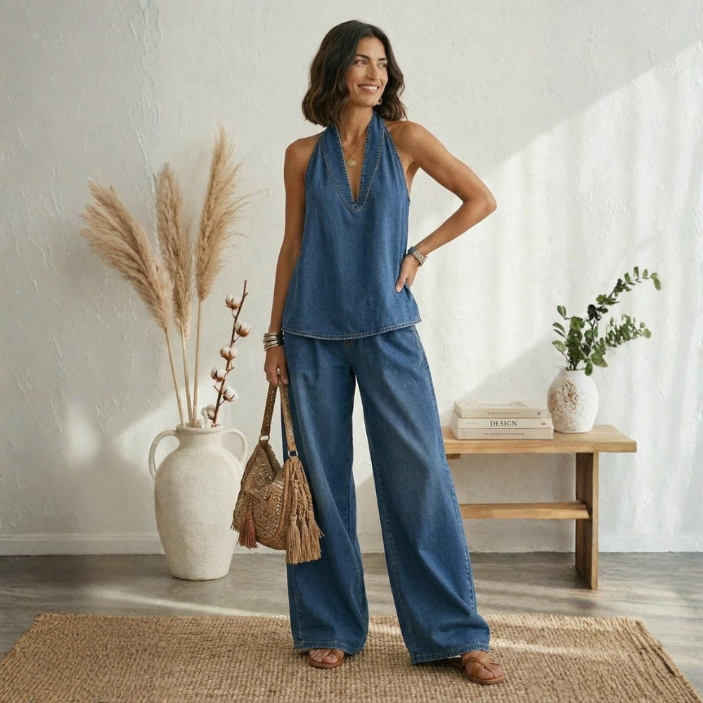 Maria Douro - Macacão de Denim Sem Alças