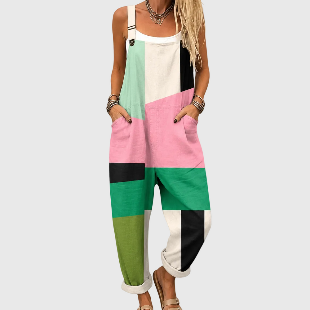 Mehak kombinezon color block v modernem slogu