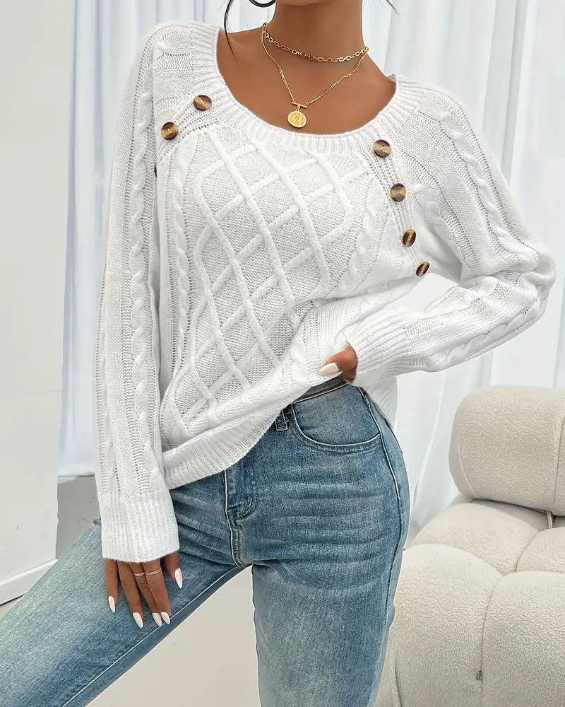 Enobarvni pulover z raglan rokavi in kitastim vzorcem