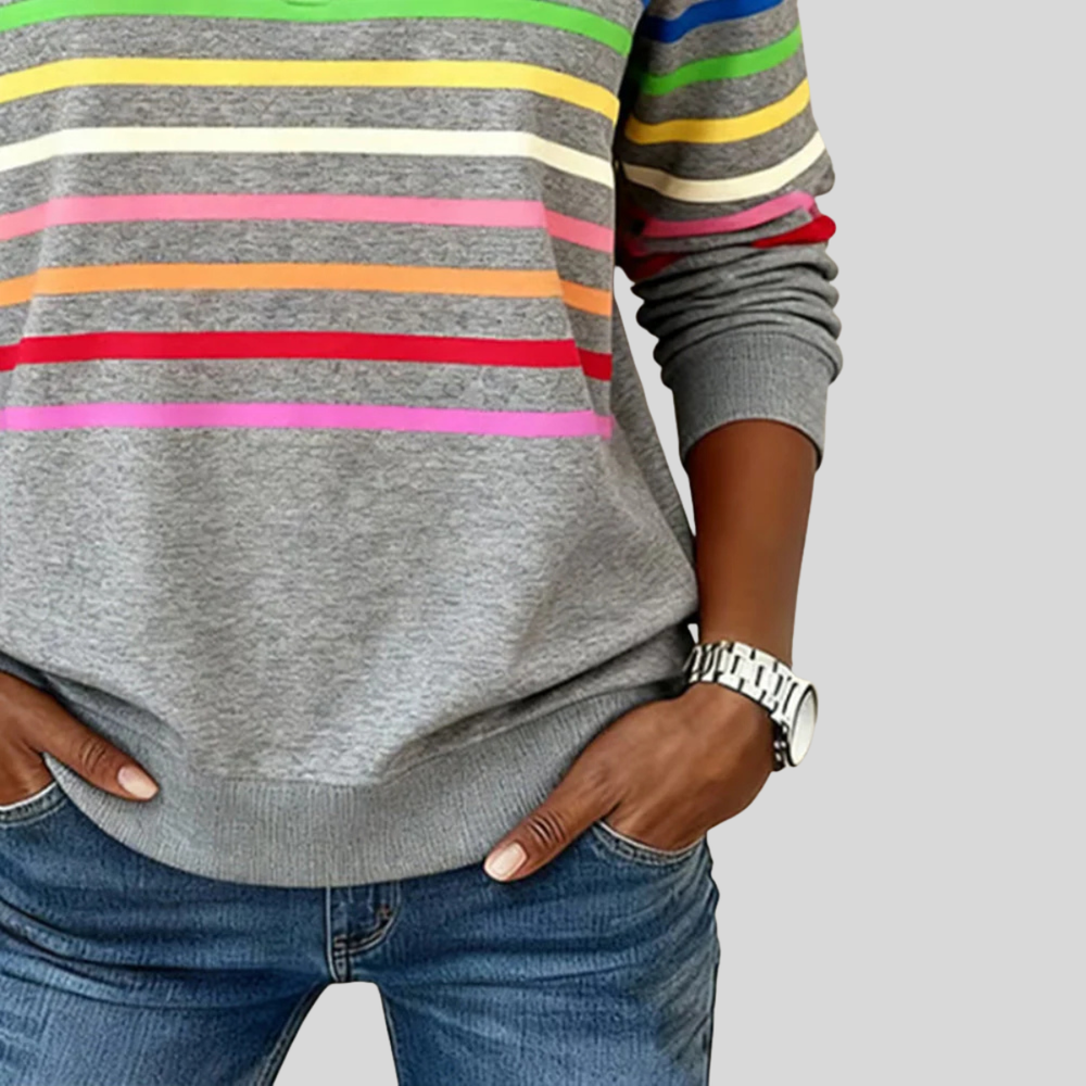 Carolina | Sweatshirt às Riscas com Meio Fecho
