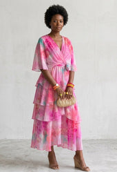 Camila | Vestido Midi em Camadas Estilo Aguarela