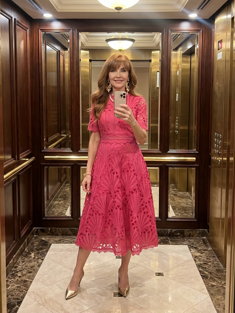 Guiomar | Vestido Midi em Bordado Inglês com Cintura Marcada