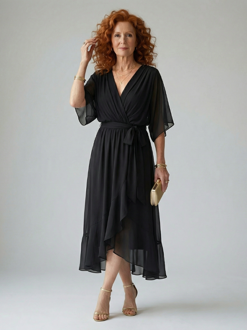 Mirela | Vestido Midi Suavemente Drapeado