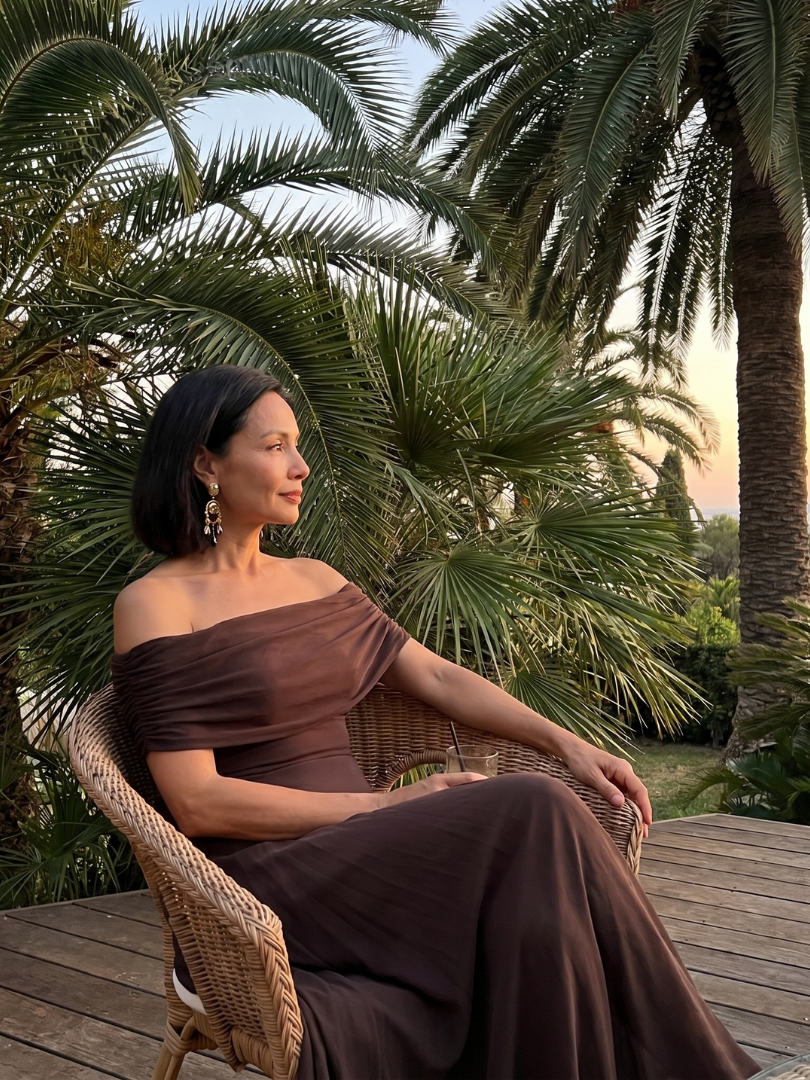 Nélia | Vestido Midi Drapeado com Ombros Descobertos