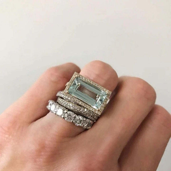 Fabíola | Conjunto de 2 Anéis Prateados com Pedra Turquesa