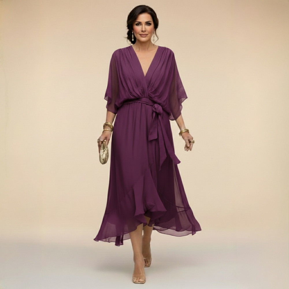 Mónica - Vestido de chiffon com decote em V