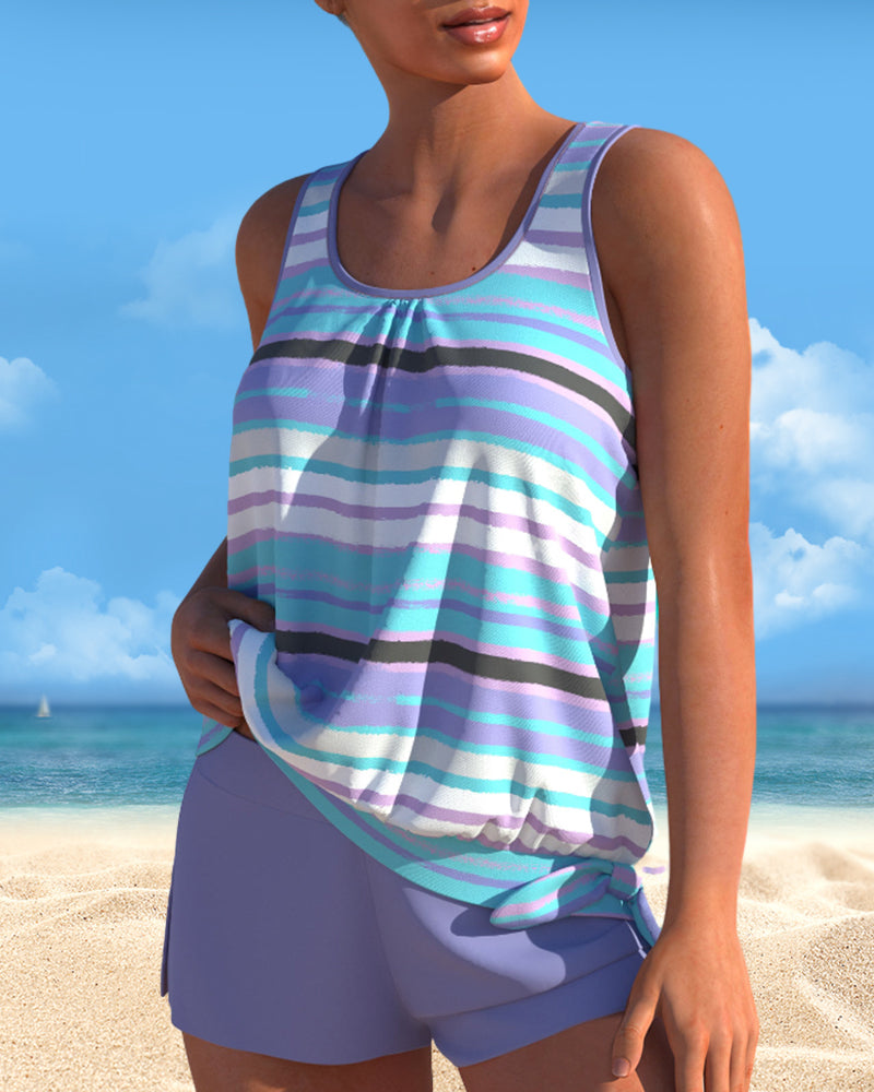 Noémia - Tankini com decote em U e design riscado
