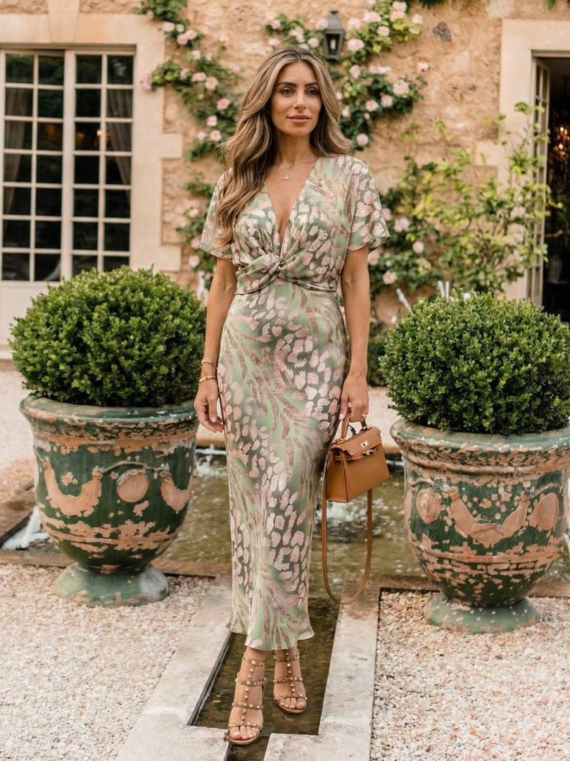 Marta | Vestido Midi Estampado com Torção na Cintura