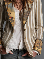 Sofia | Blazer Boémia às Riscas com Gola Estampada