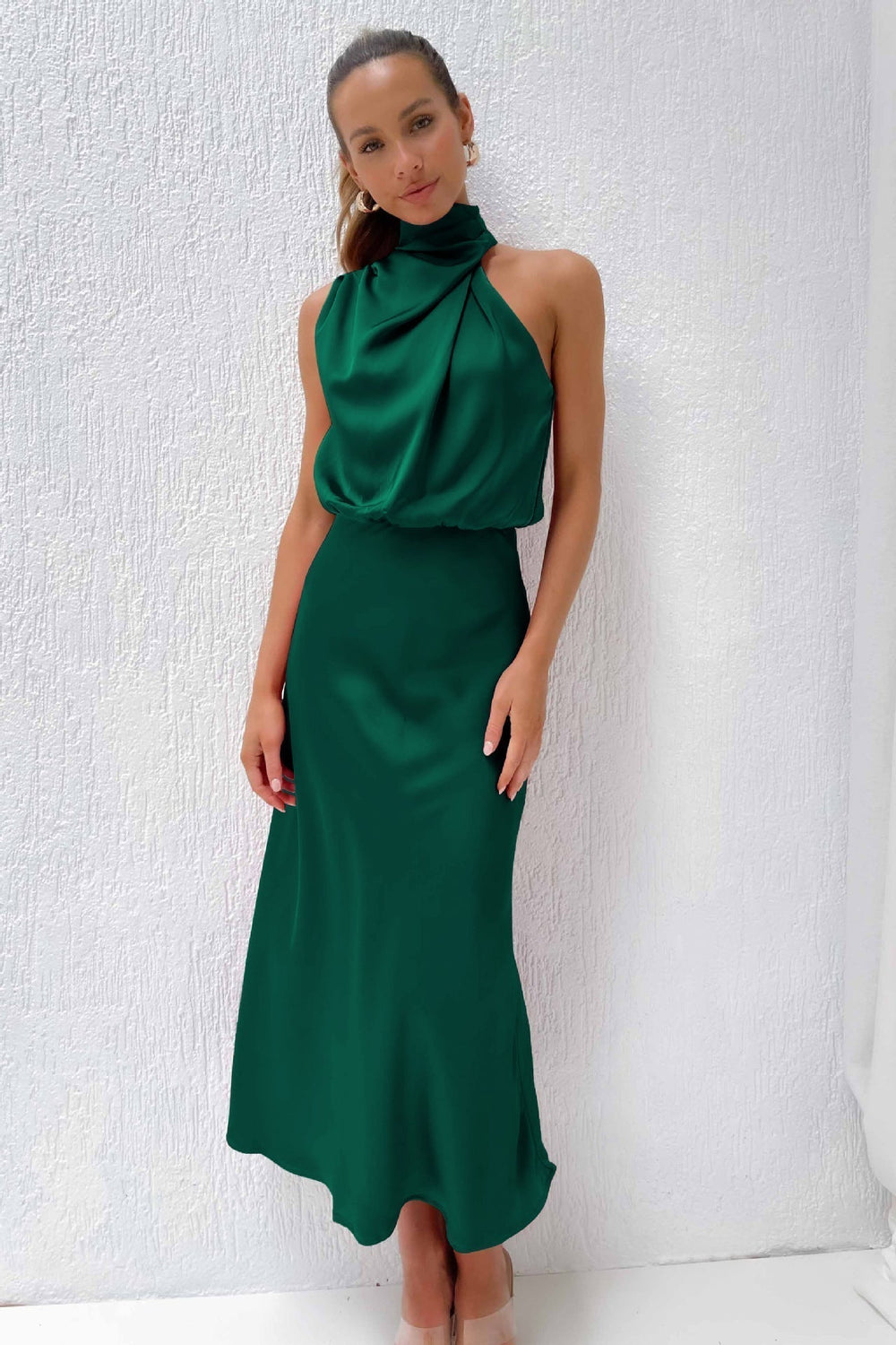 Emanuela | Vestido Comprido Drapeado com Decote Halter